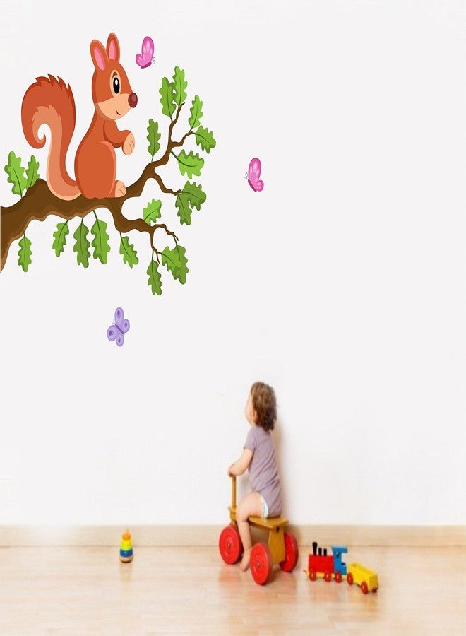 Asmi Collections Wall Stickers Cute Squirrel on A Tree Branch with Butterflies - Image 2